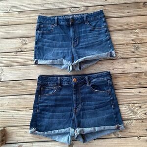 2 American Eagle Size 14 Hi Rise Shortie Blue Shorts Short Super Stretch